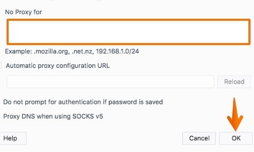 Firefox clear "no proxy for" field