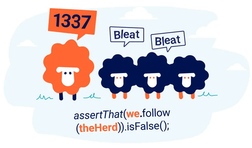 The 'don't follow the herd' artwork — a stylised sheep illustration representing PortSwigger's sixth founding principle